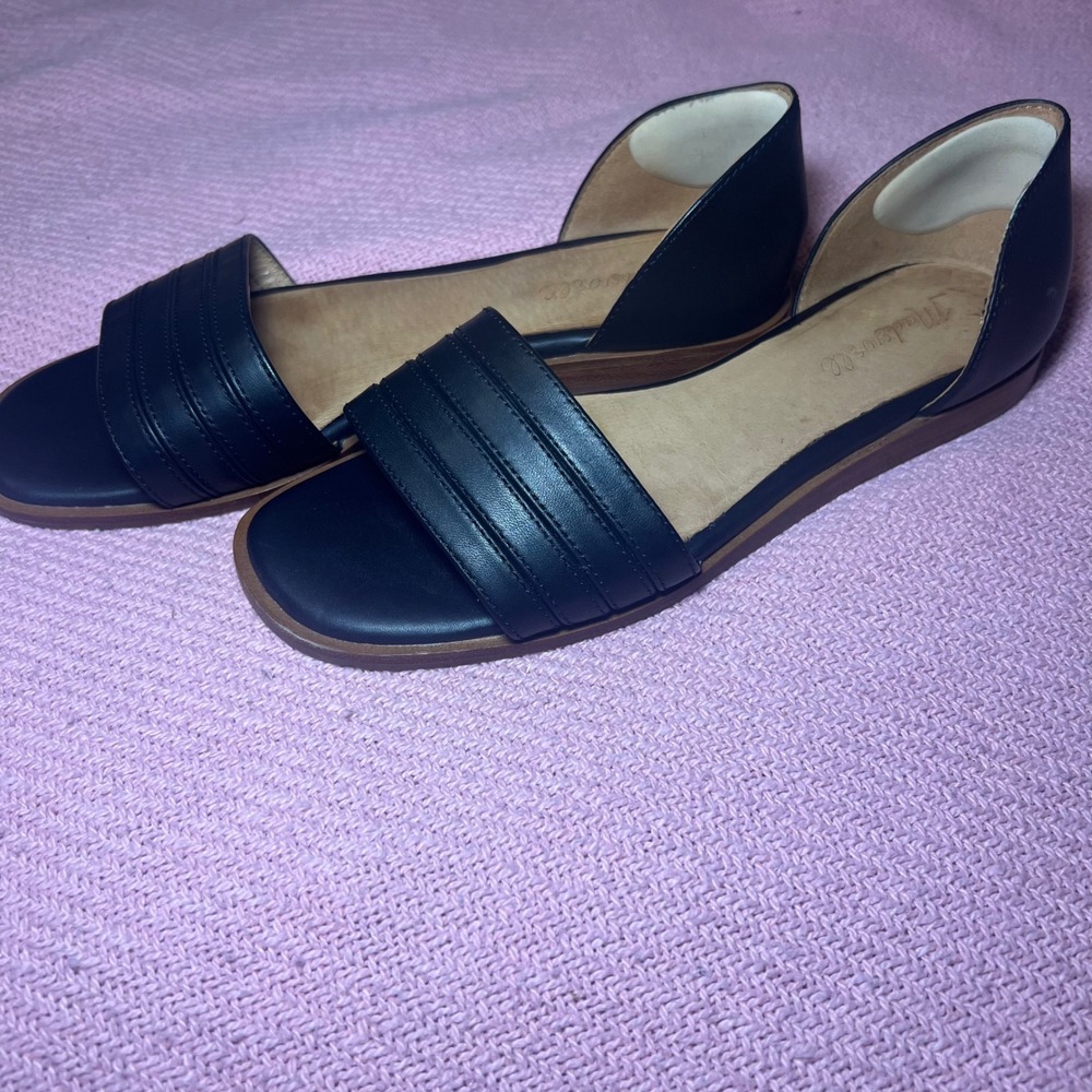 Madewell Nelda Black Leather d'Orsay Flat Slide Sandals Size 8